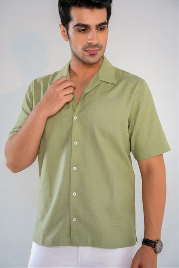 Men's Seafoam Green Cuban Collar Regular Fit Shirt