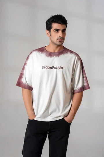 Men's Tie-Dye White & Brown Oversized T-Shirt
