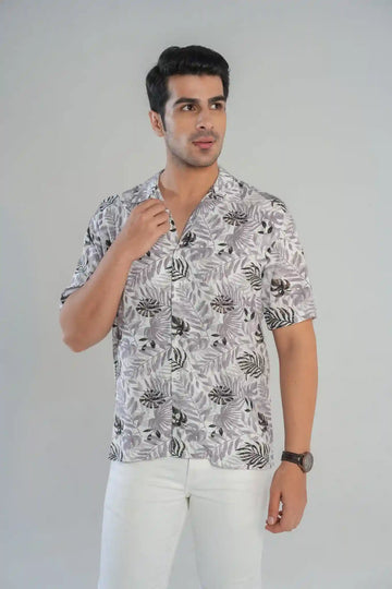 Men's Tropical Leaf Print Regular Fit Casual Wear Shirt