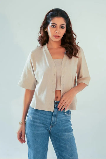 Beige Knit Bandeau & Cardigan Set