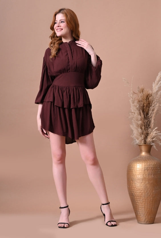 DrapePanda Women's Brown Women's Tiered Dresses | Rayon