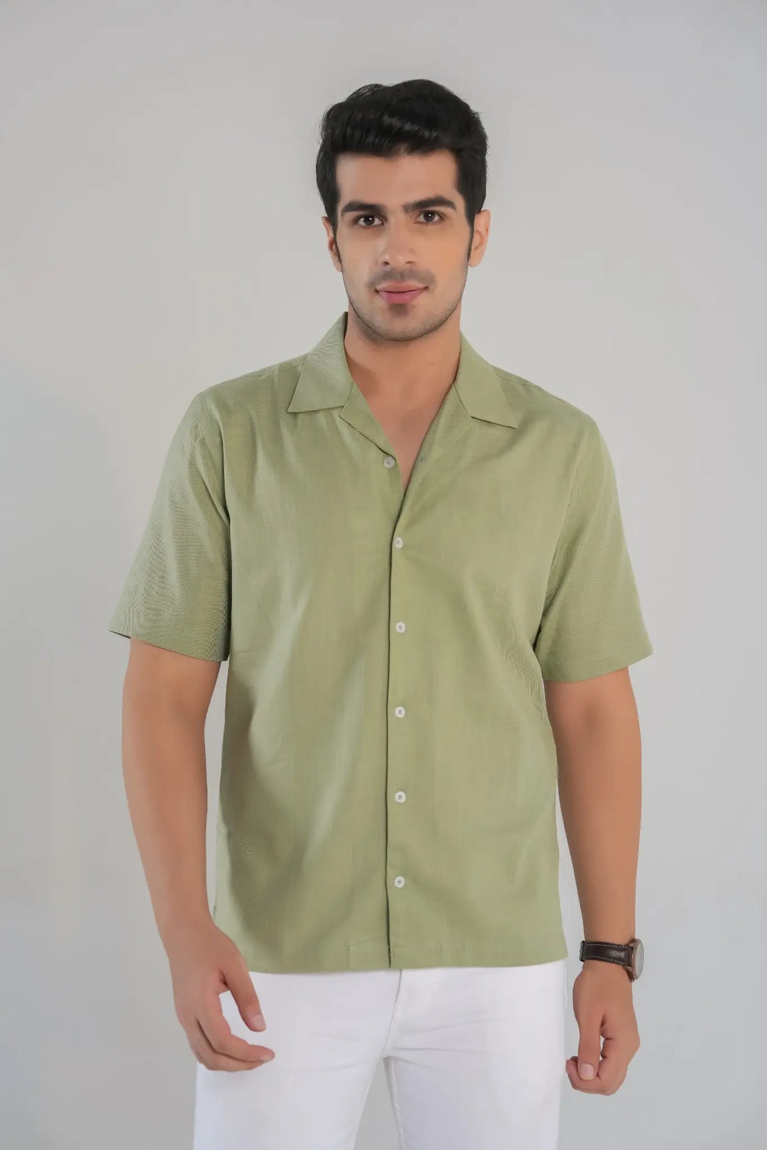 Men's Seafoam Green Cuban Collar Regular Fit Shirt