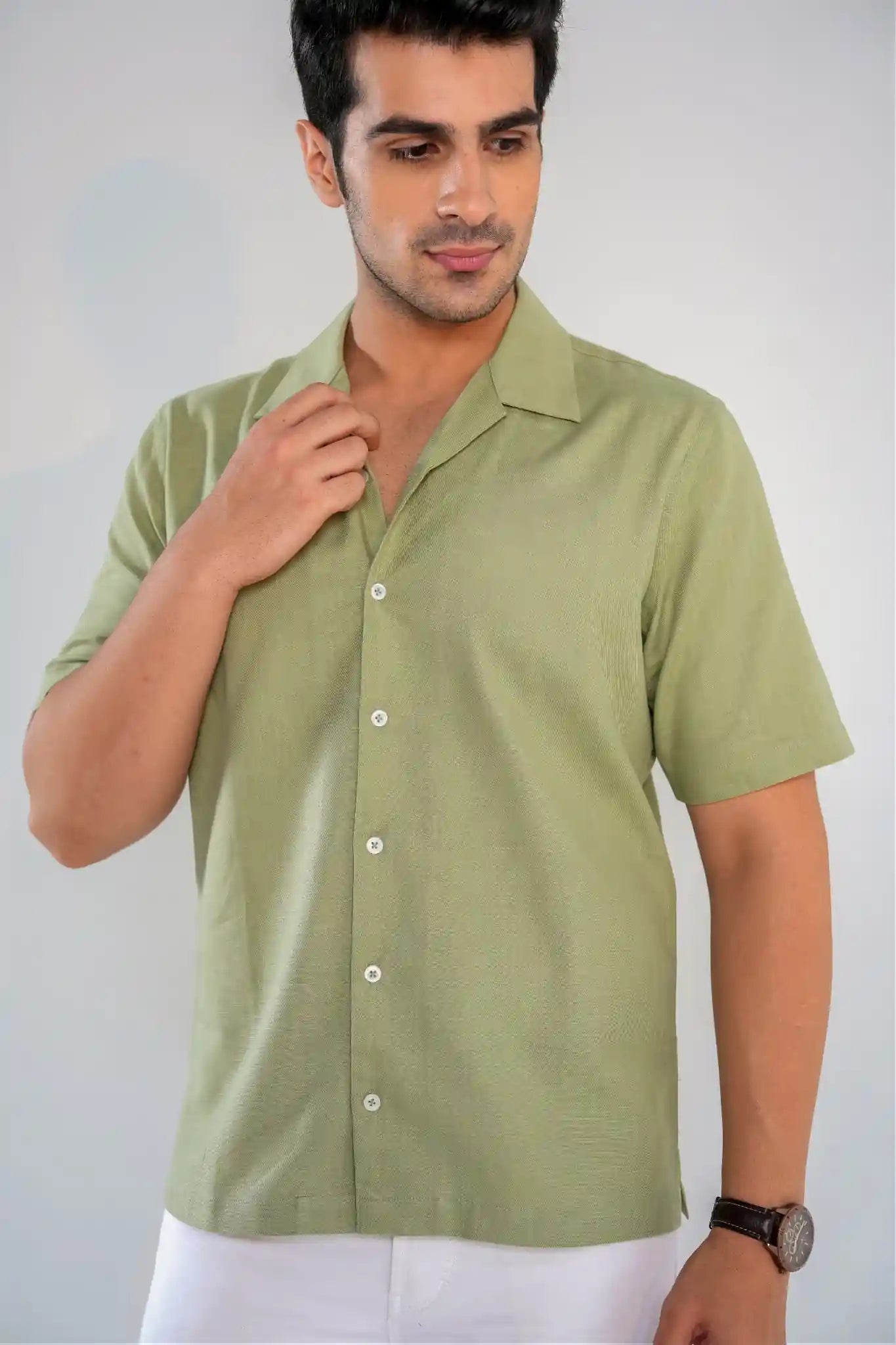 Men's Seafoam Green Cuban Collar Regular Fit Shirt