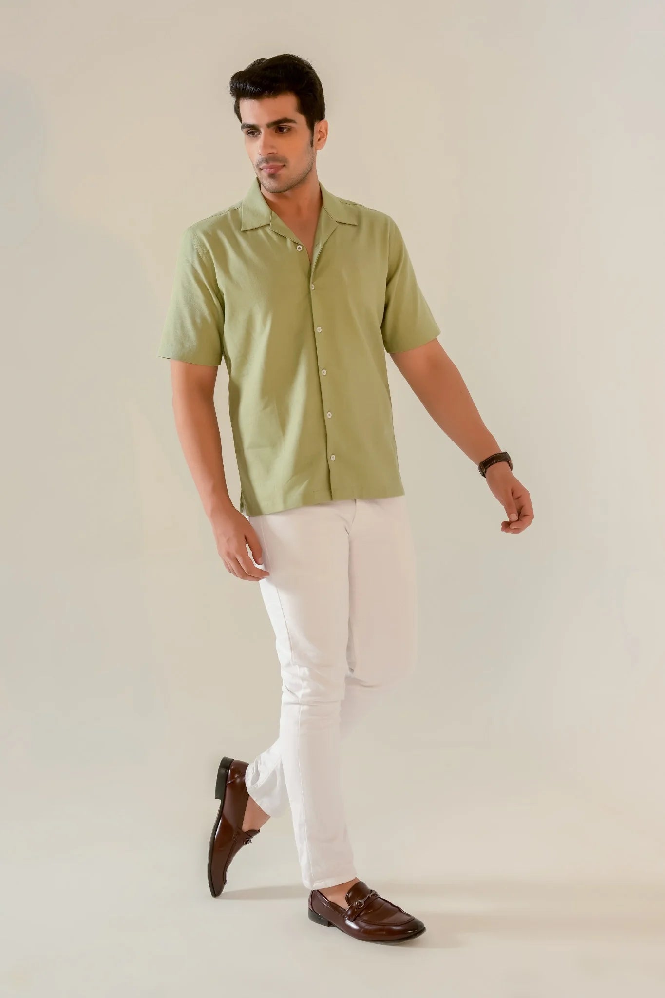 Men's Seafoam Green Cuban Collar Regular Fit Shirt