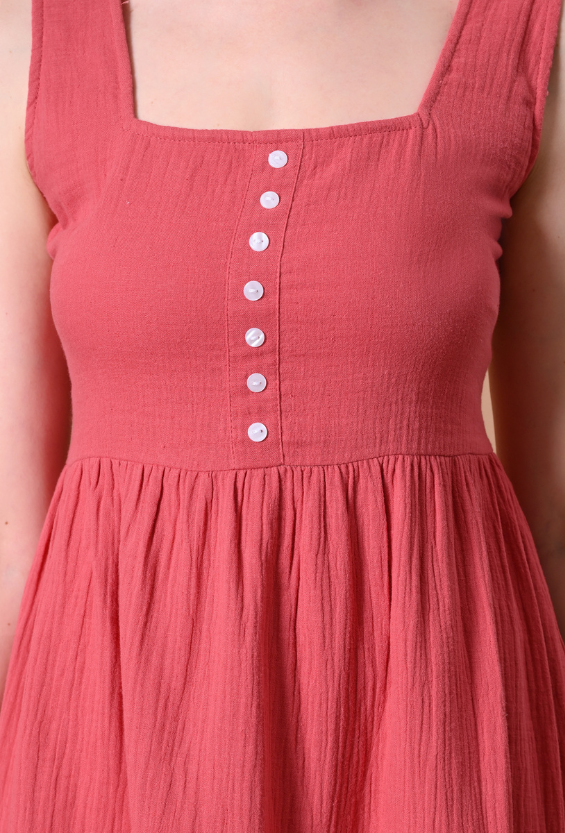 Women's Coral Cotton Tiered Dress
