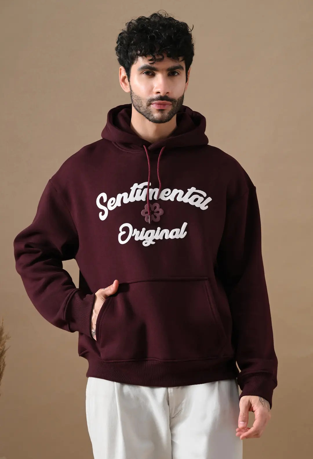 Men's Burnt Maroon Sentimental & Original Puff Print Hoodie