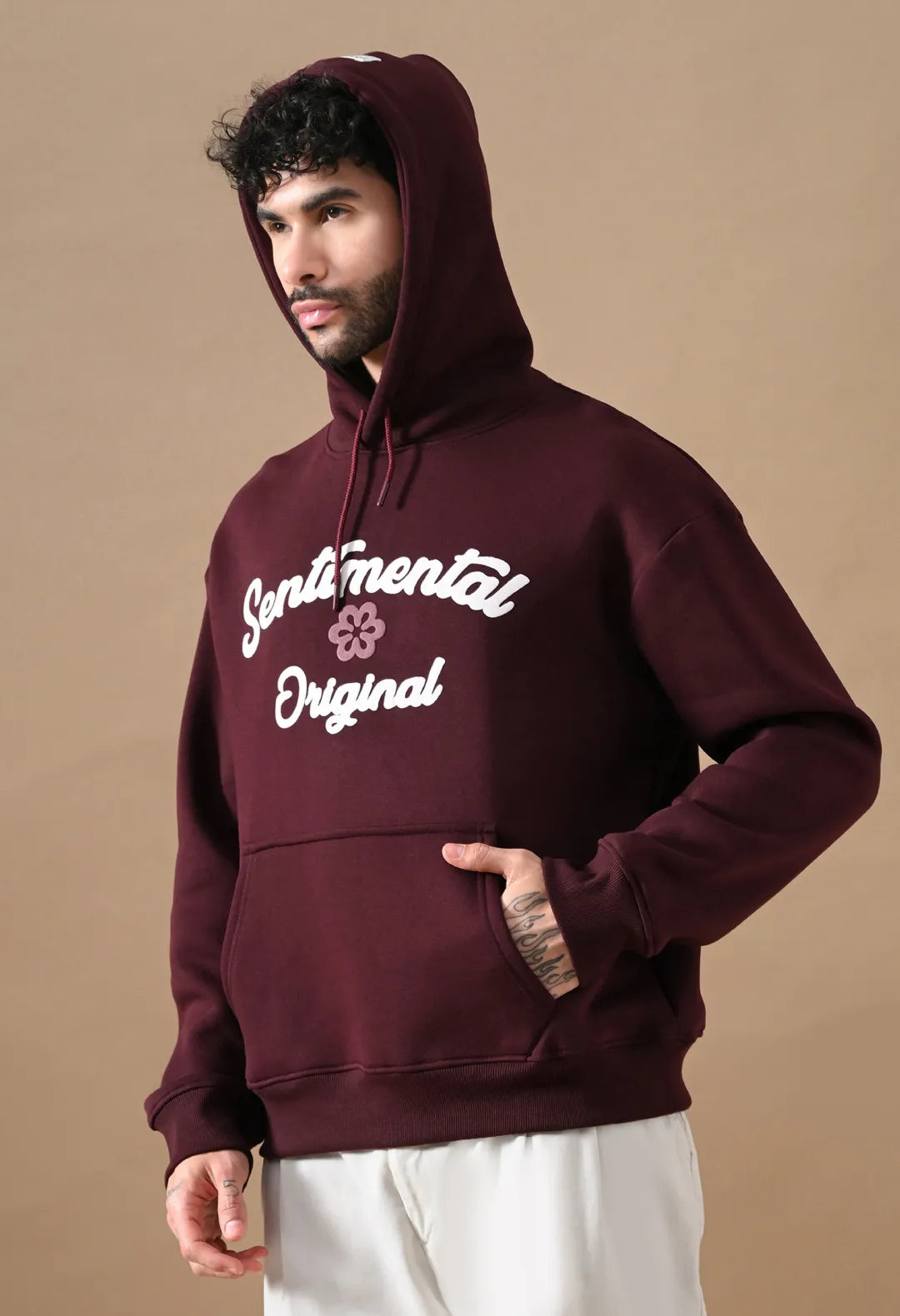 Men's Burnt Maroon Sentimental & Original Puff Print Hoodie