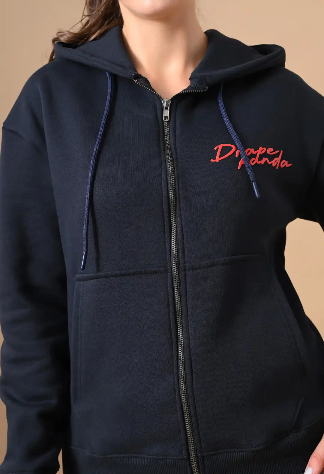 Women's Navy HD Print Zip up Hoodie