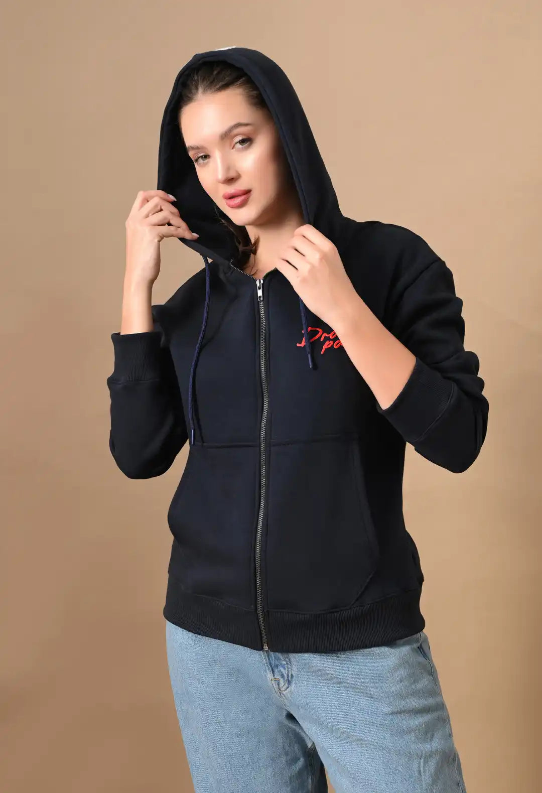 Women's Navy HD Print Zip up Hoodie