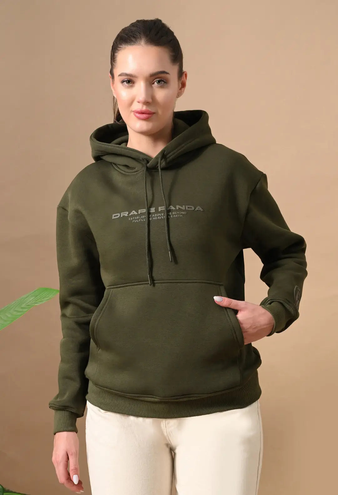 Women's Olive Green tonal Graphic Hoodie