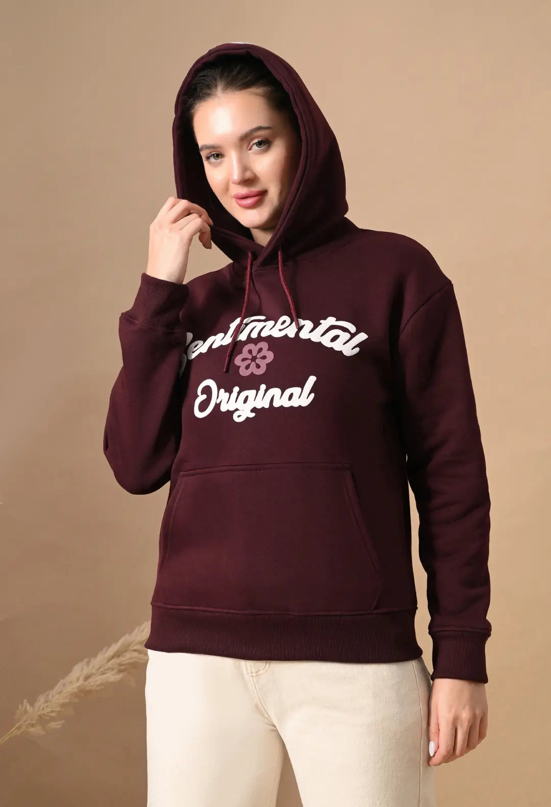 Women's Burnt Maroon Sentimental & Original Puff Print Hoodie