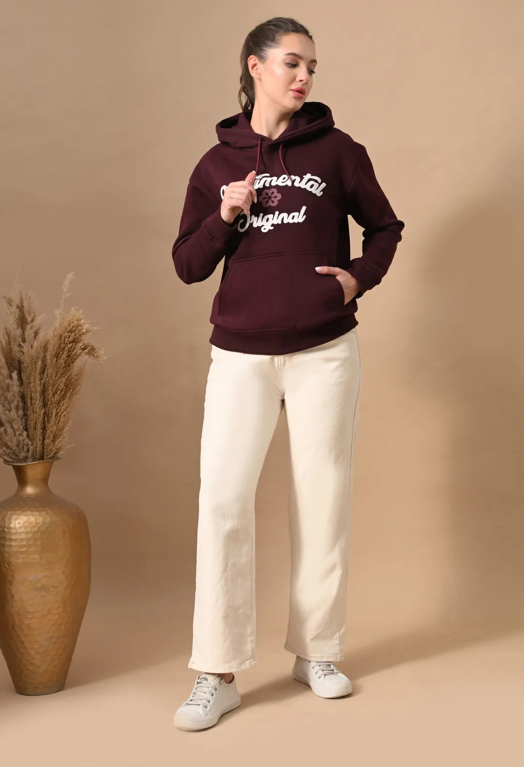 Women's Burnt Maroon Sentimental & Original Puff Print Hoodie