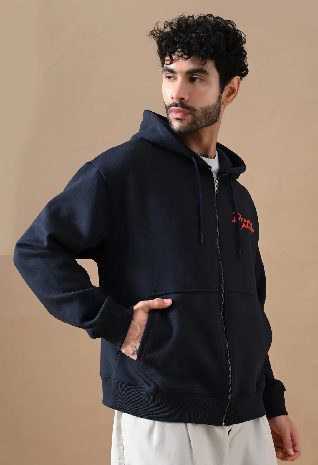 Men's Navy HD Print Zip up Hoodie