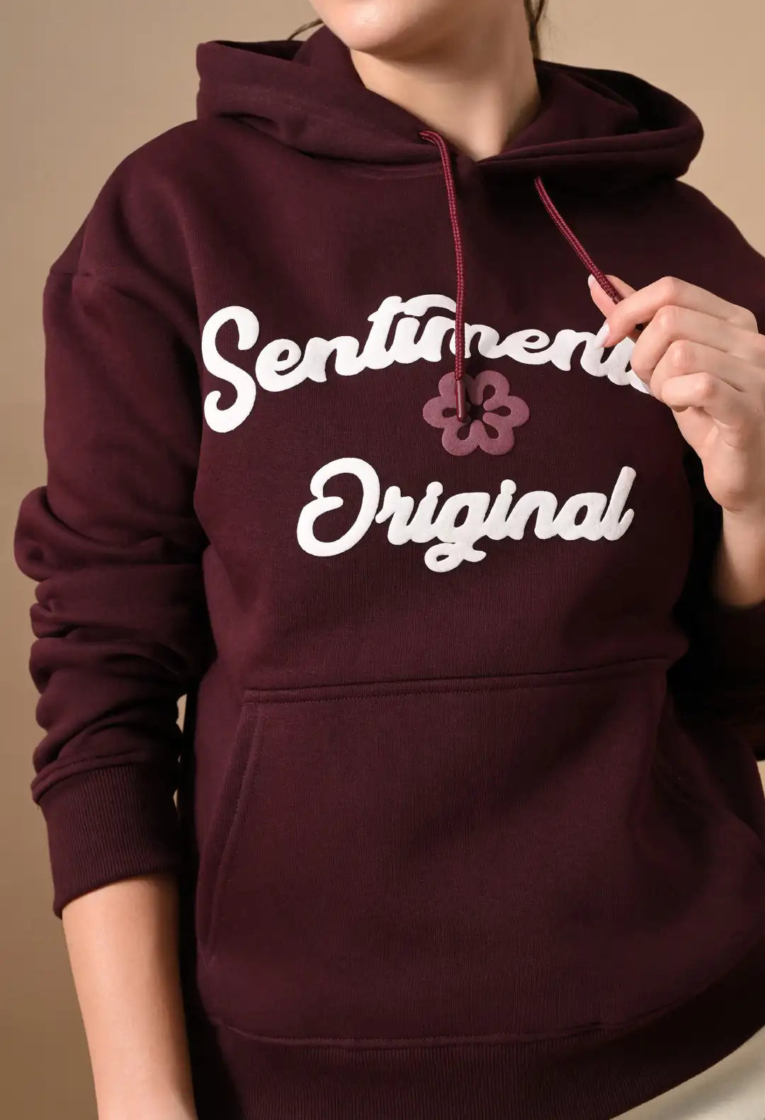 Women's Burnt Maroon Sentimental & Original Puff Print Hoodie