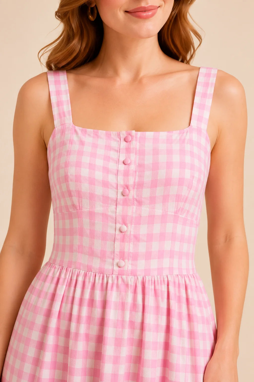 Pink Rayon Gingham Women's Printed Midi Dresses for Women