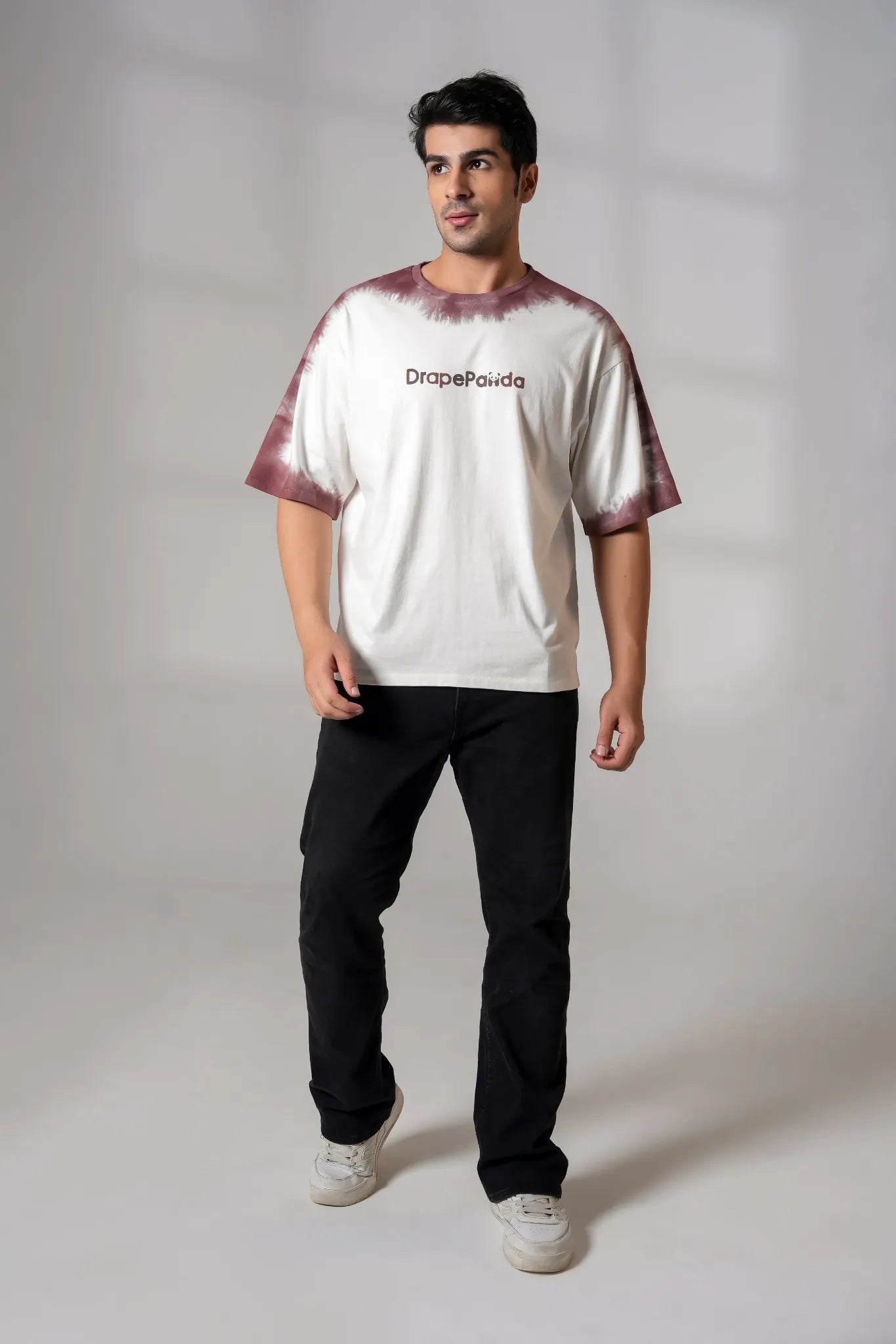 Men's Tie-Dye White & Brown Oversized T-Shirt