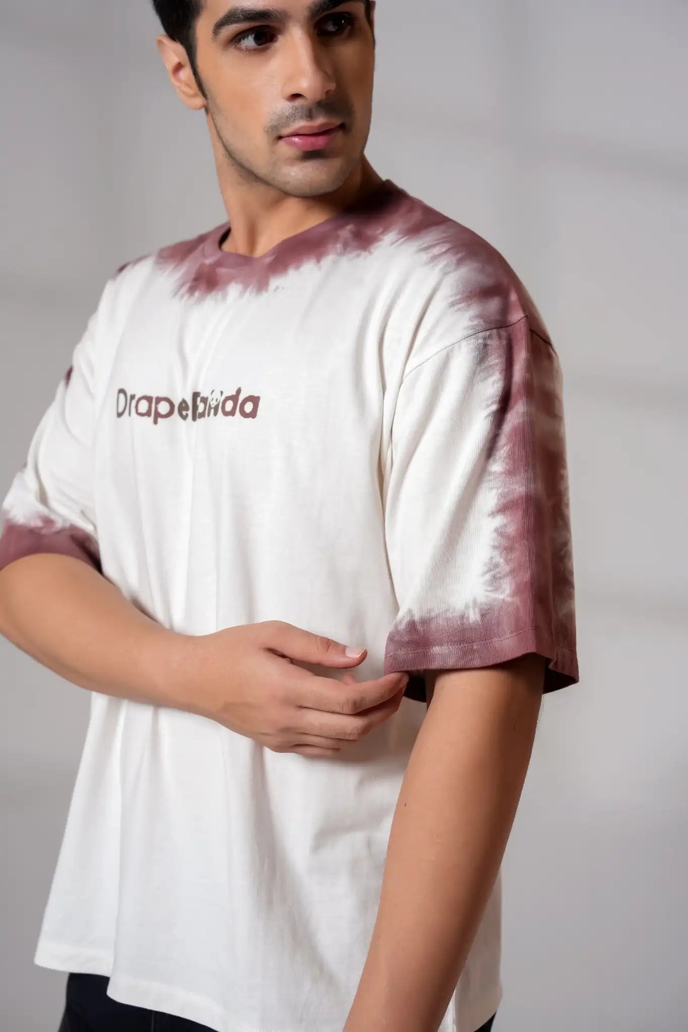 Men's Tie-Dye White & Brown Oversized T-Shirt
