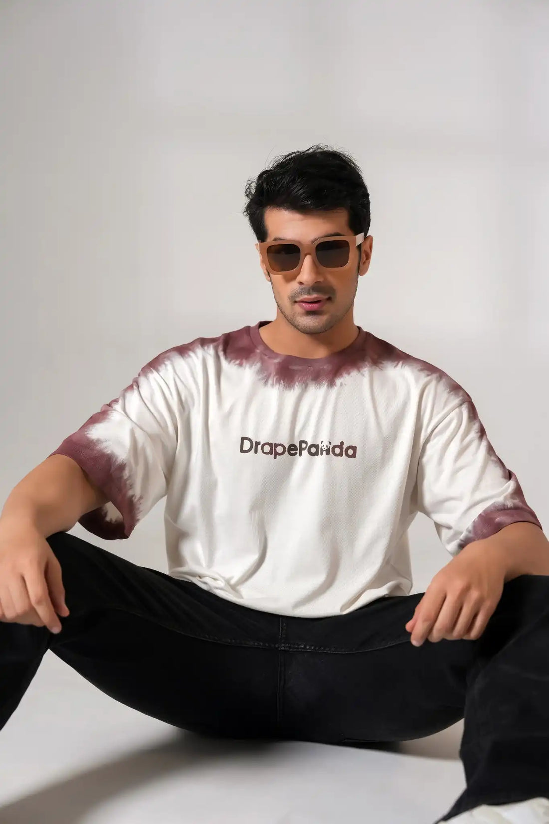 Men's Tie-Dye White & Brown Oversized T-Shirt