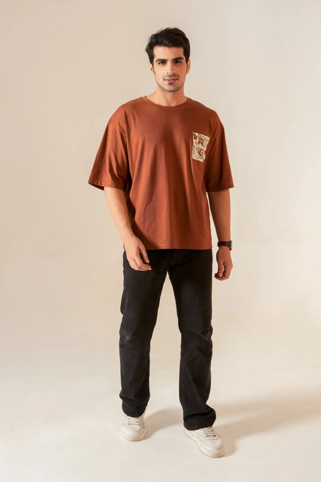 Chocolate Embroidered Patch Oversized Tee