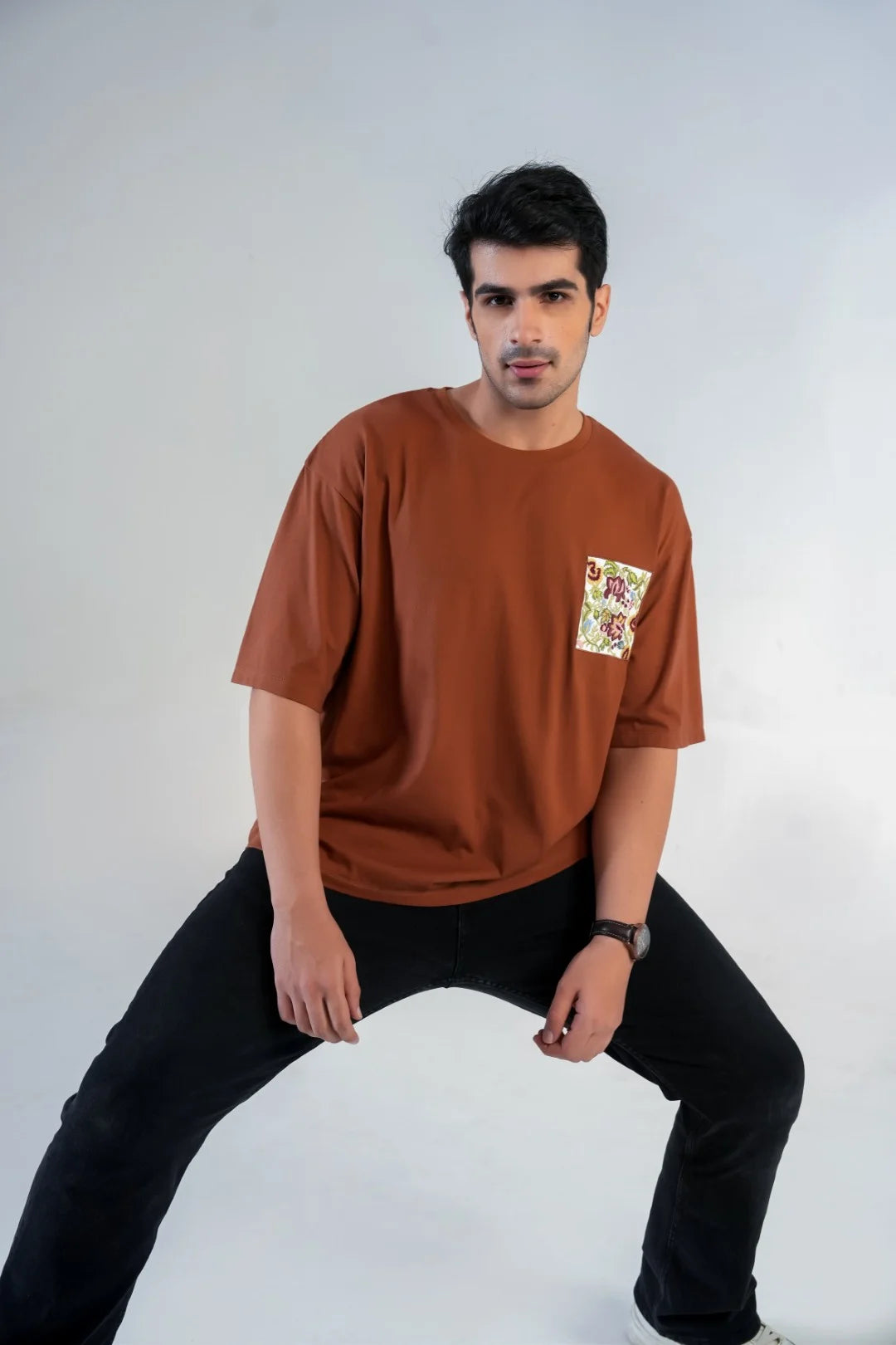Chocolate Embroidered Patch Oversized Tee