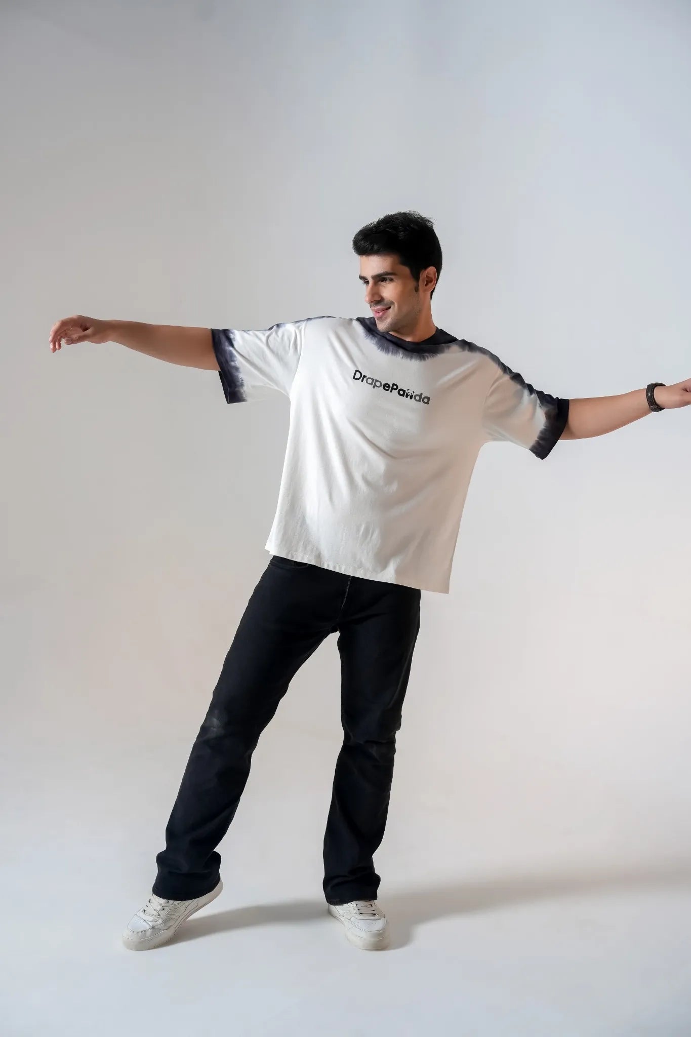 Men's Tie-Dye White & Grey Oversized T-Shirt
