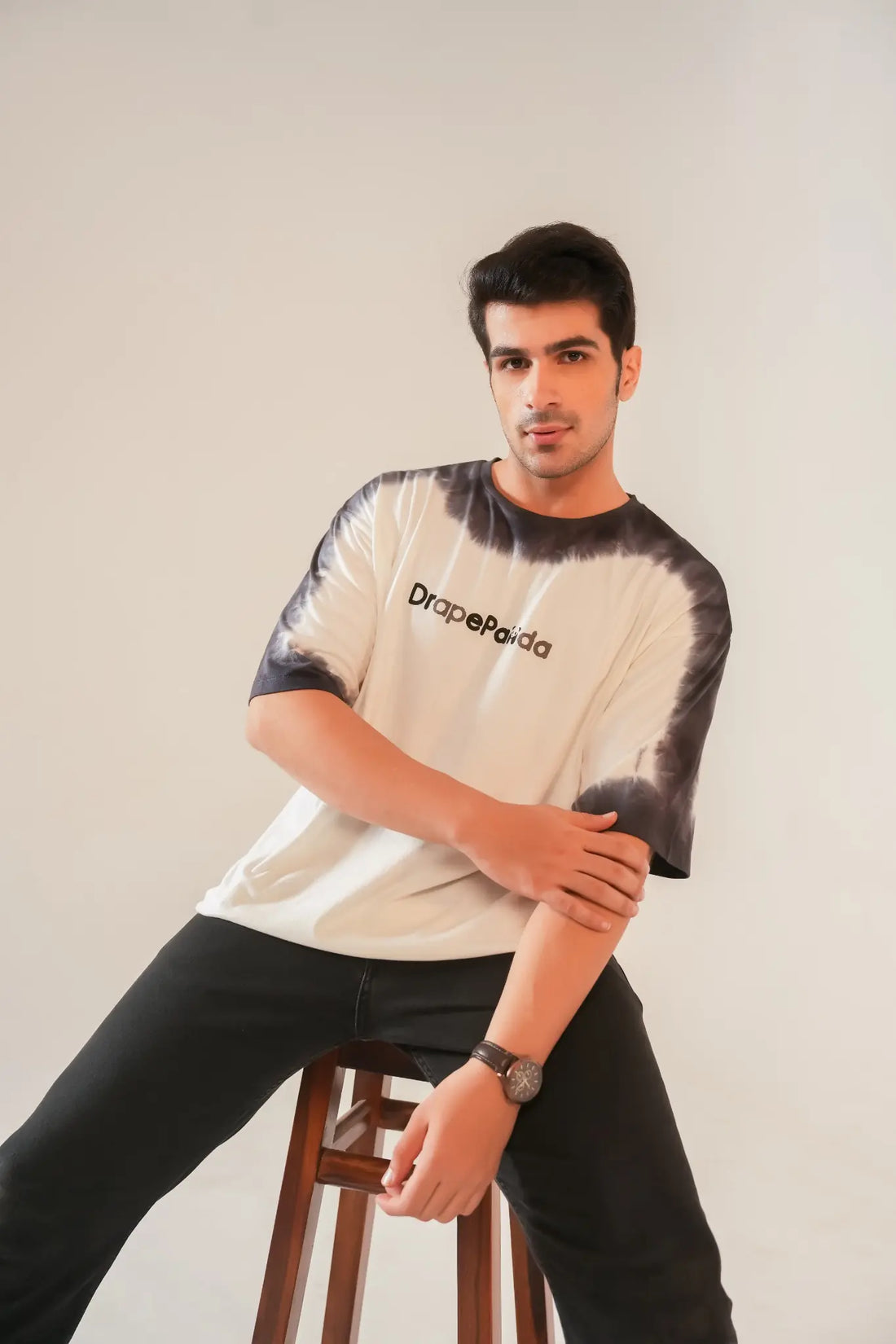 Men's Tie-Dye White & Grey Oversized T-Shirt