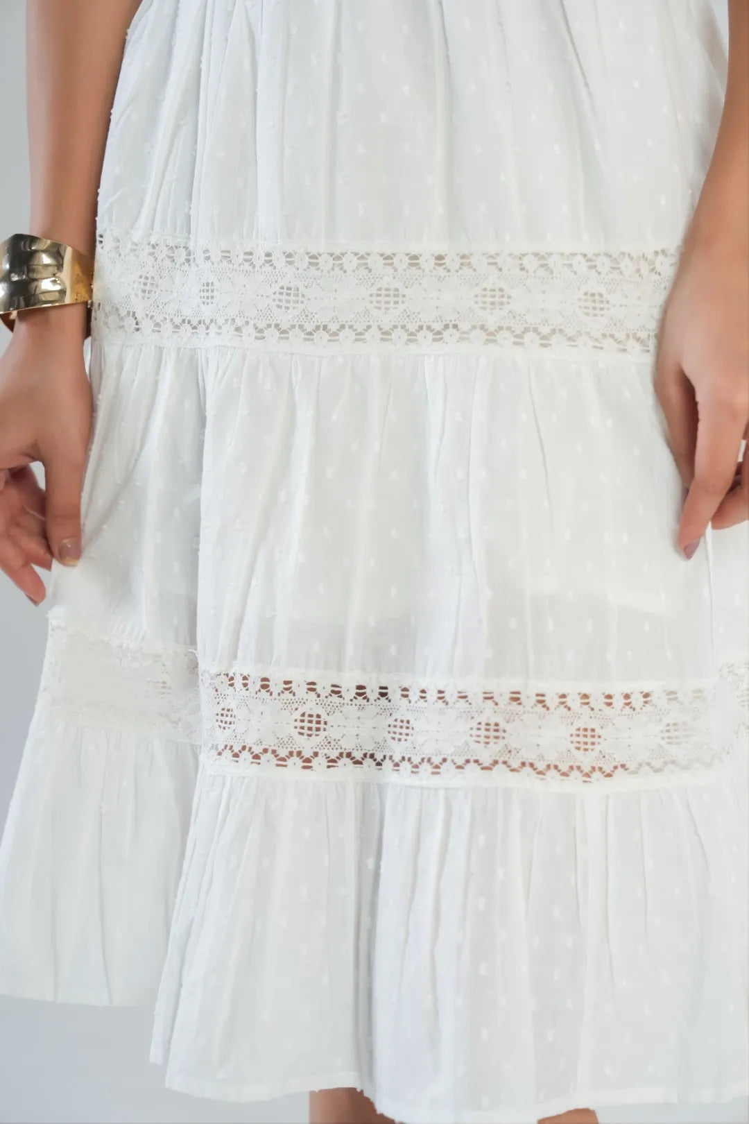 White Swiss Dot Ruffle Strap Lace Dress