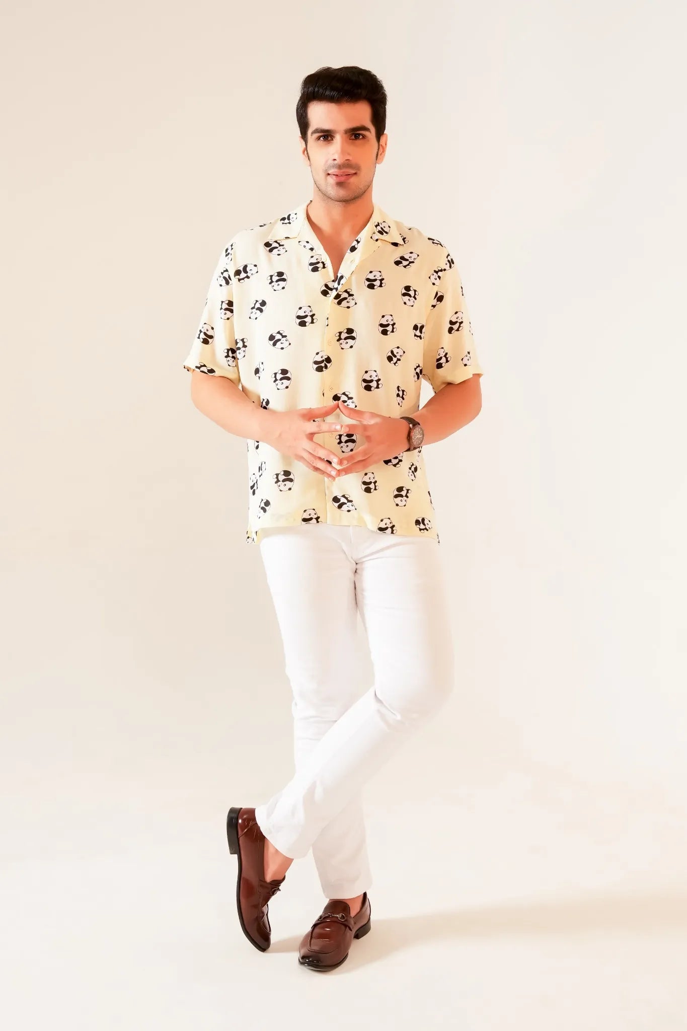 Short Sleeve Oversized Shirt with Panda Print
