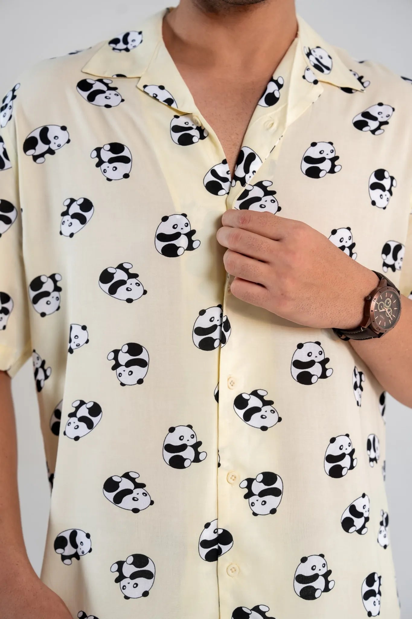 Short Sleeve Oversized Shirt with Panda Print