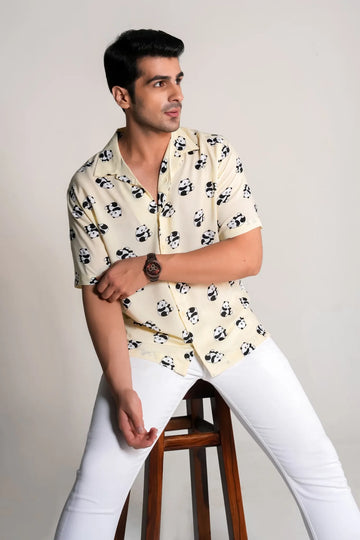 Short Sleeve Oversized Shirt with Panda Print