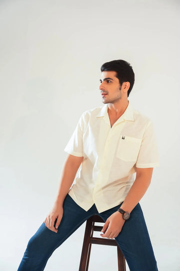 Off-White Linen Blend Oversized Shirt