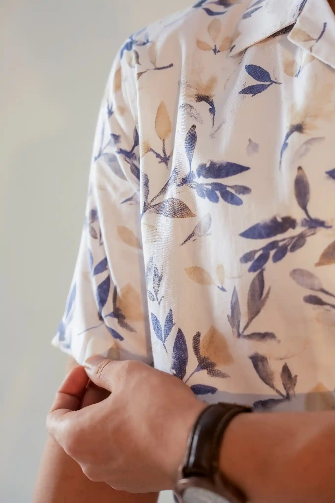 White & Blue Leaf Print Oversized Summer Shirt