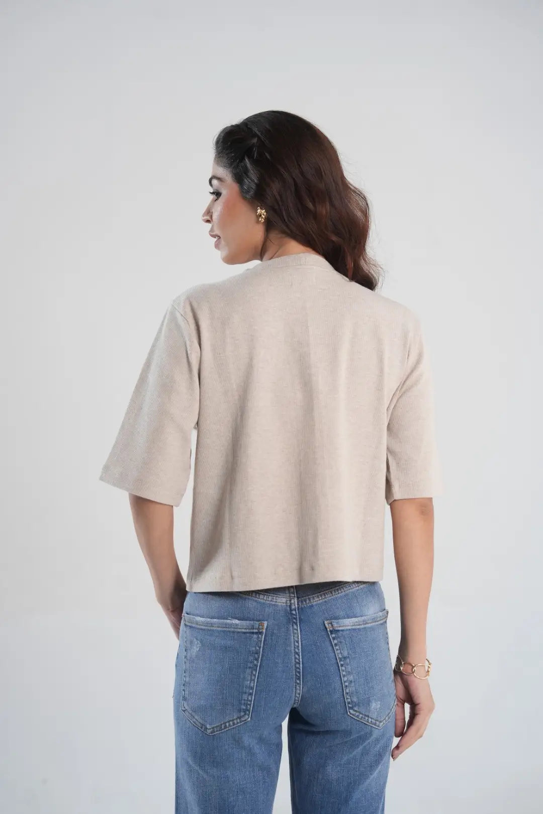Beige Knit Bandeau & Cardigan Set