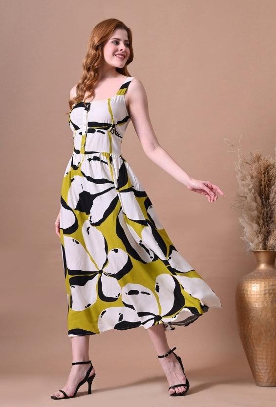 DrapePanda Women's Lime Yellow Women's Printed Mini Dresses | Rayon |  Abstract Print