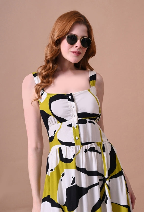 DrapePanda Women's Lime Yellow Women's Printed Mini Dresses | Rayon |  Abstract Print