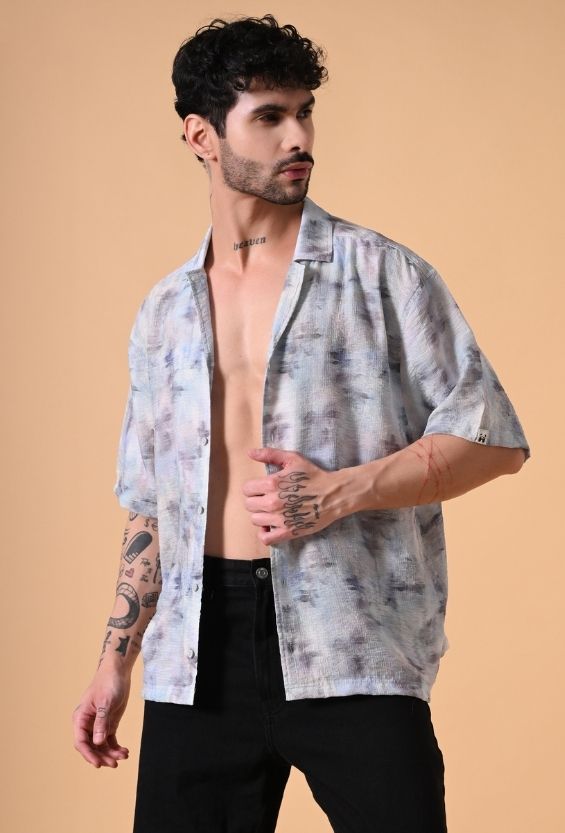 oversized dress shirt men DrapePanda Men's Blue Men's Oversized Shirts | Oversized Fit | Abstract  Print