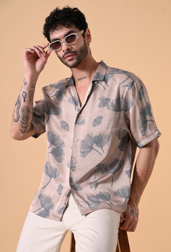 DrapePanda Men's Beige Men's Resort Shirts | Oversized Fit | Floral Print | Vacation Wear Drape Panda DrapePanda Men's Beige Men's Resort Shirts | Oversized Fit | Floral Print | Vacation Wear Drape Panda