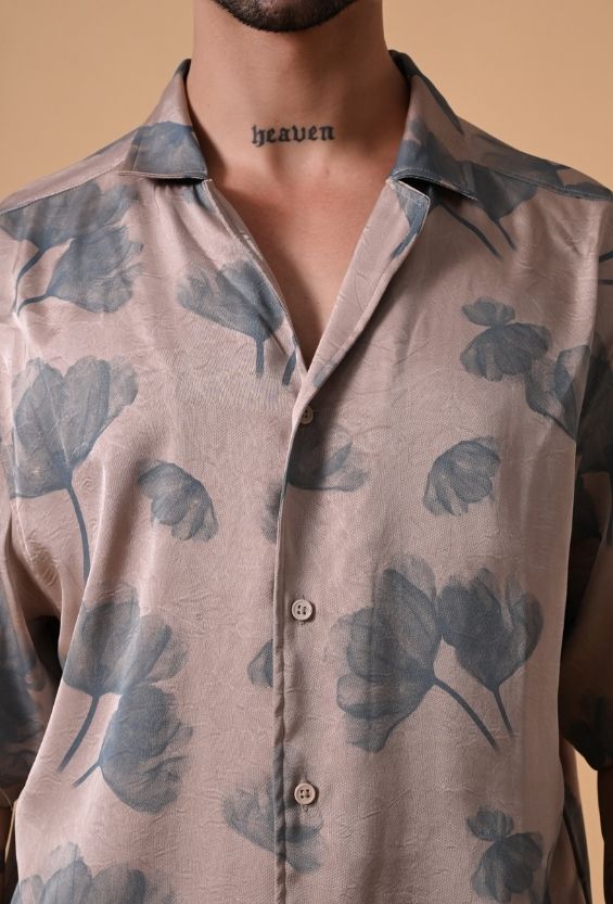 camp collar short sleeve shirt men beige