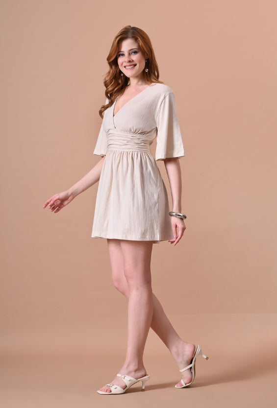 DrapePanda Women's Beige Women's Wrap Dresses