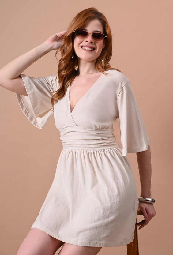 DrapePanda Women's Beige Women's Wrap Dresses