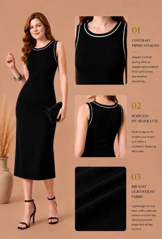 Black Cotton Rib Bodycon Fit Women's Bodycon Dresses for Women