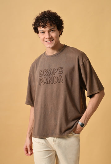 Brown Oversized Fit Acid Wash Men's Oversized T-Shirts | 100% Cotton for Men