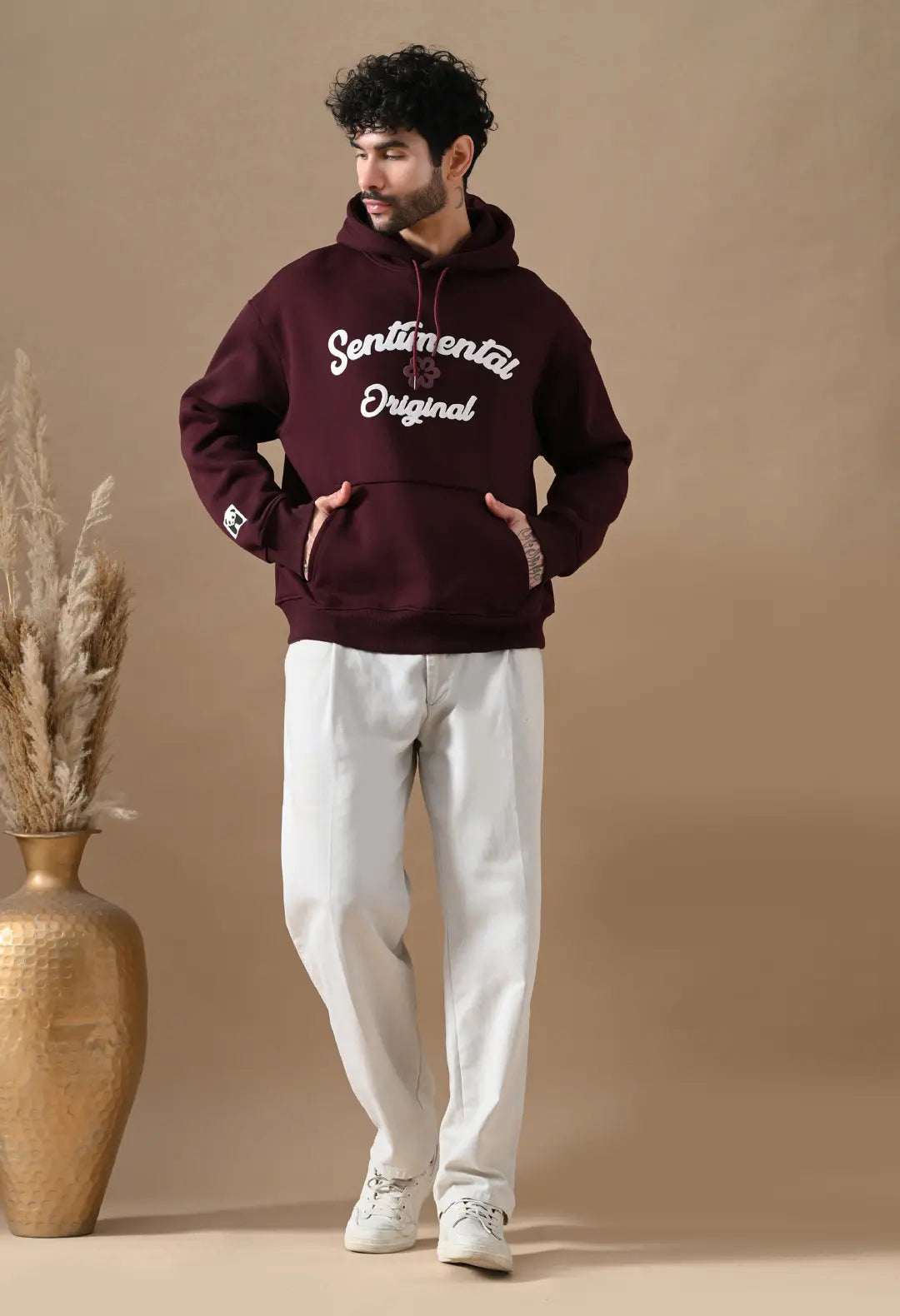 Men's Burnt Maroon Sentimental & Original Puff Print Hoodie