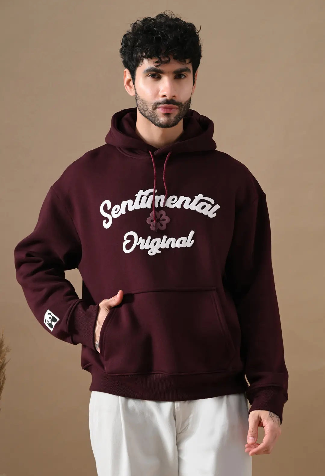 Men's Burnt Maroon Sentimental & Original Puff Print Hoodie