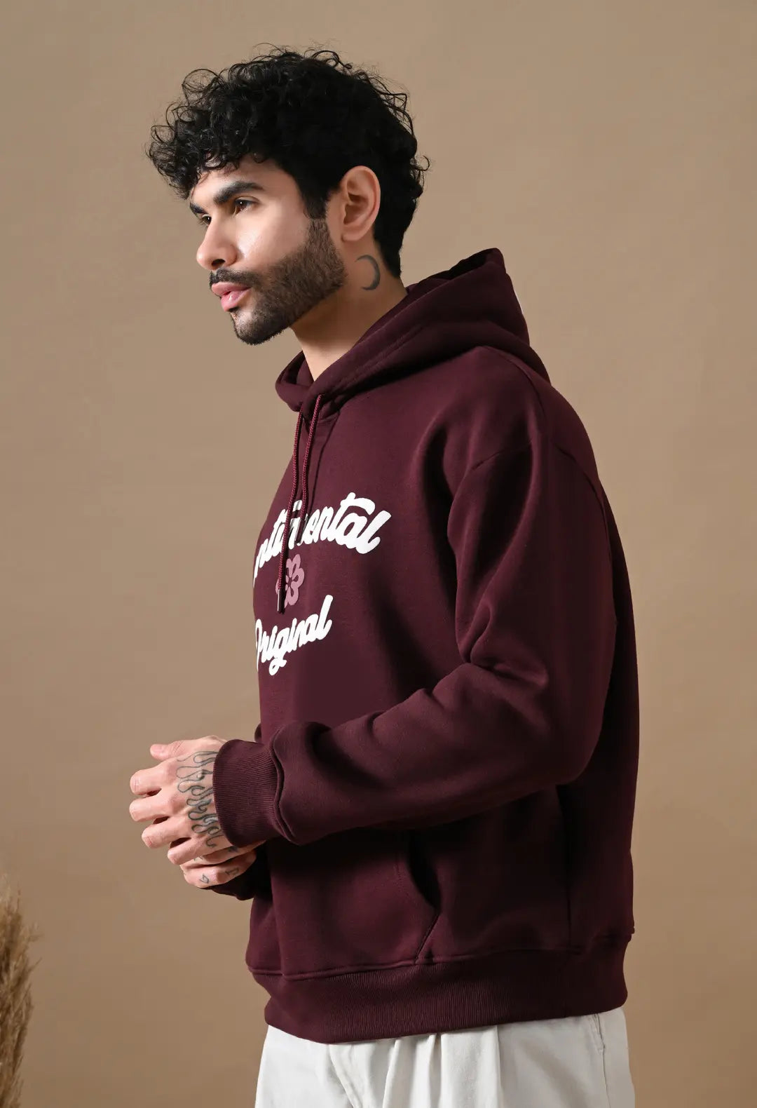 Men's Burnt Maroon Sentimental & Original Puff Print Hoodie
