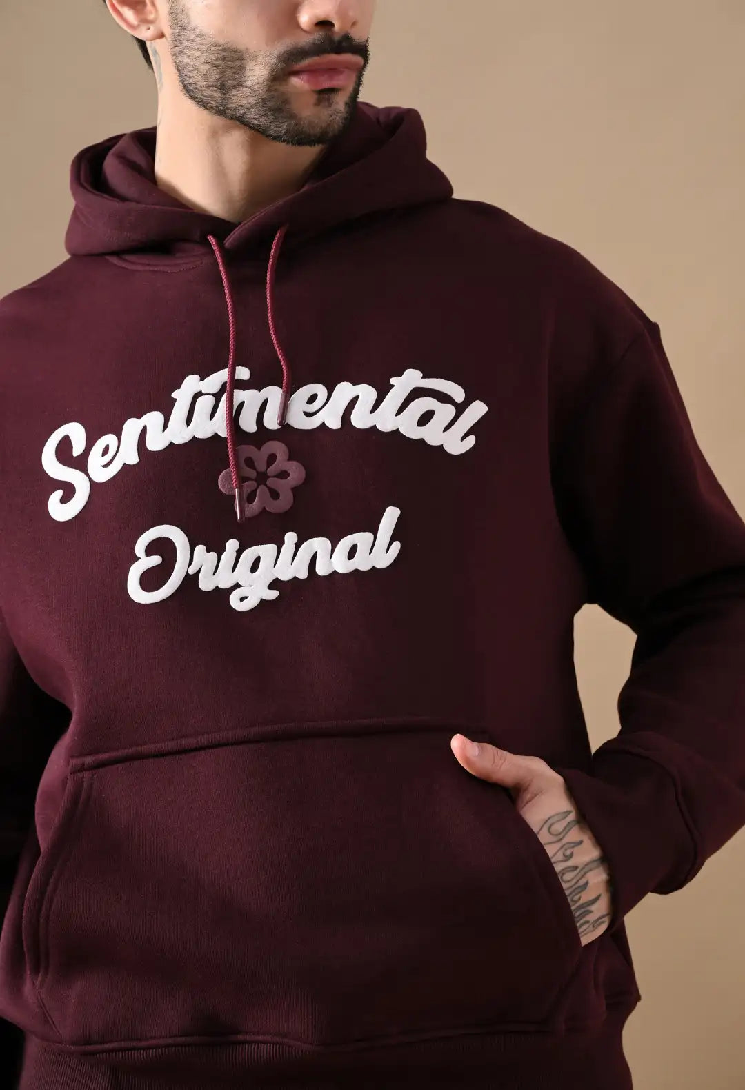 Men's Burnt Maroon Sentimental & Original Puff Print Hoodie