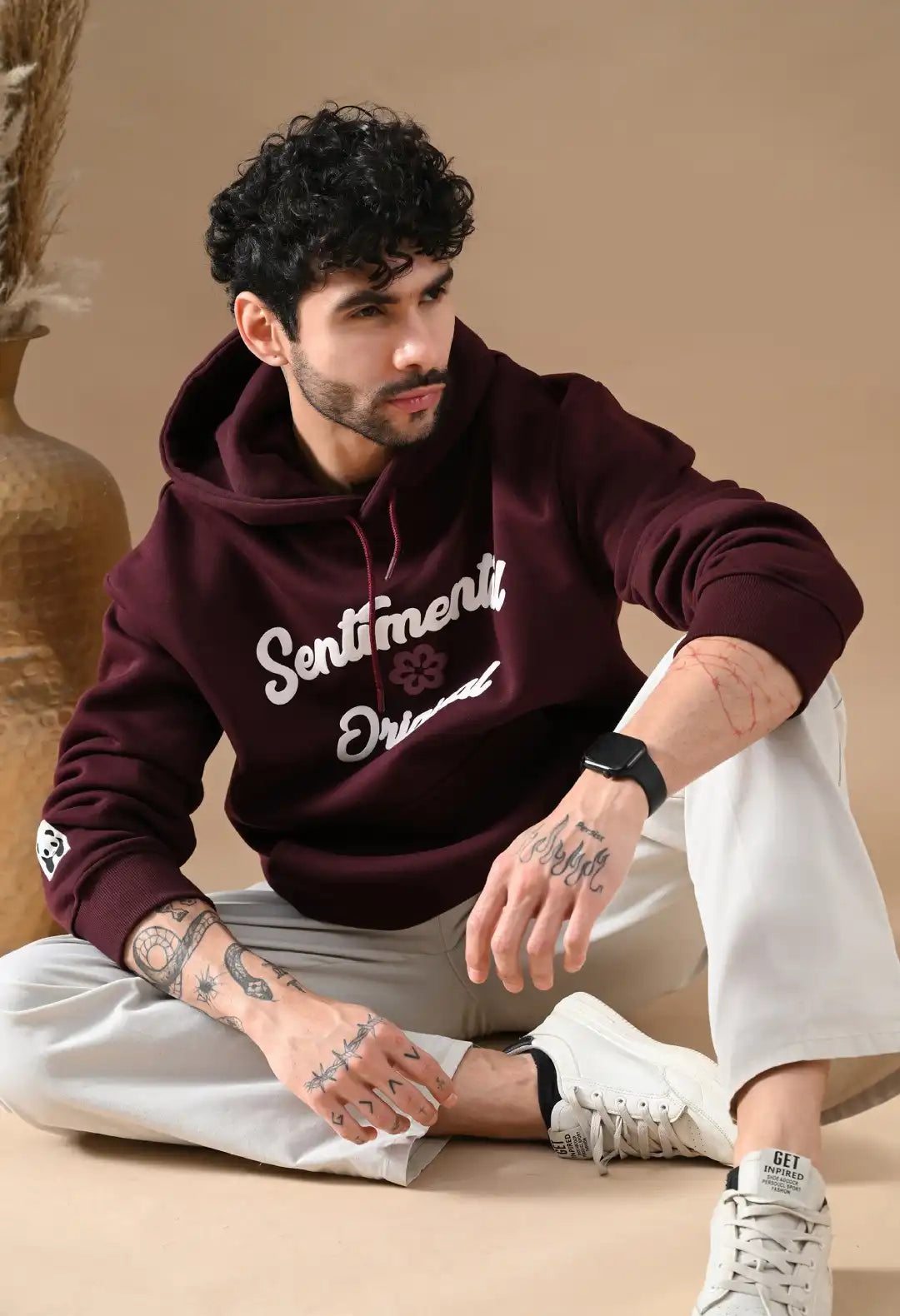 Men's Burnt Maroon Sentimental & Original Puff Print Hoodie
