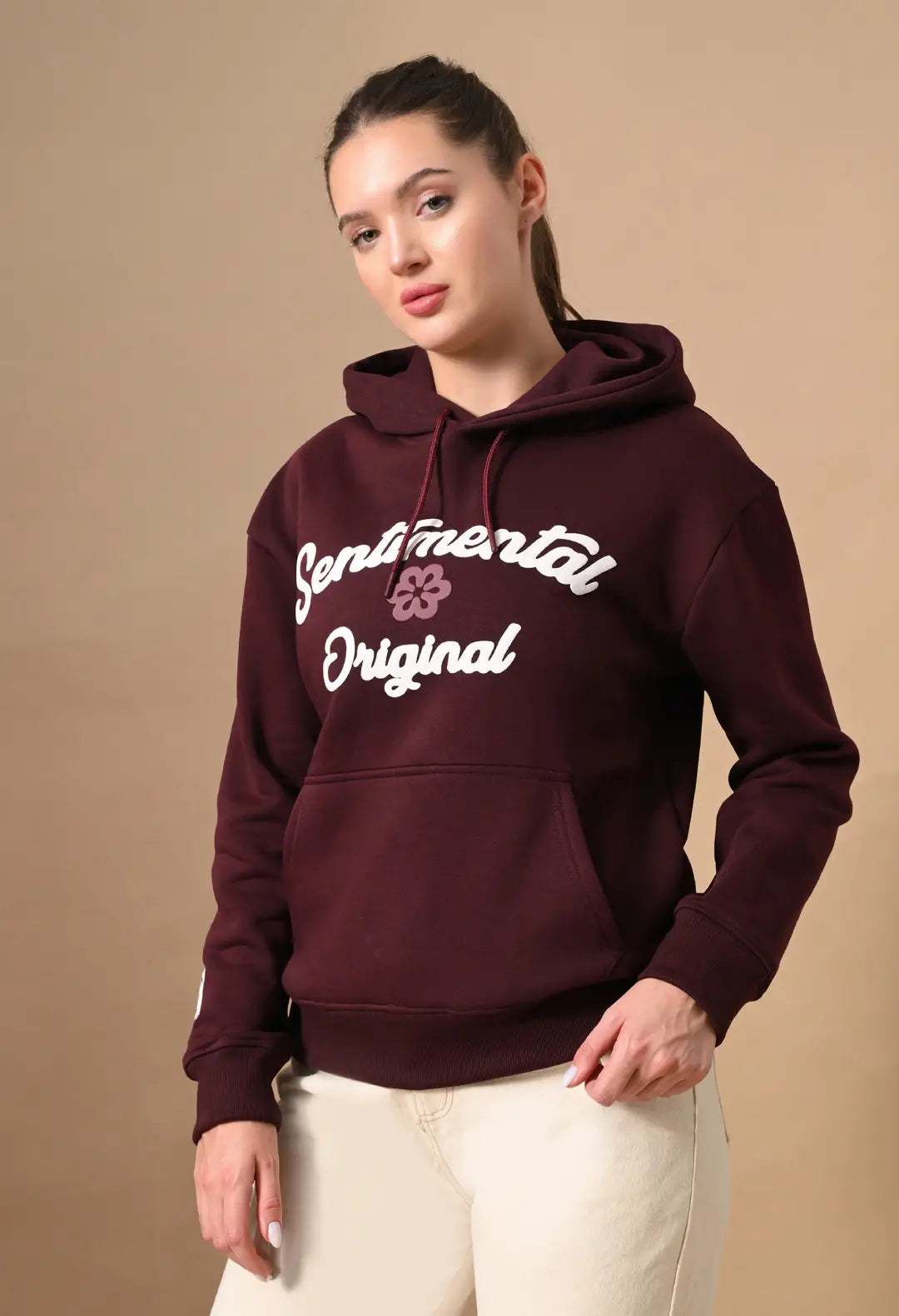 Women's Burnt Maroon Sentimental & Original Puff Print Hoodie
