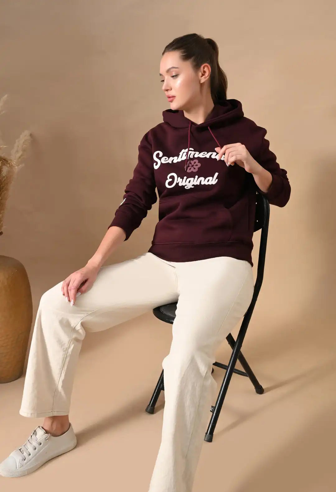 Women's Burnt Maroon Sentimental & Original Puff Print Hoodie
