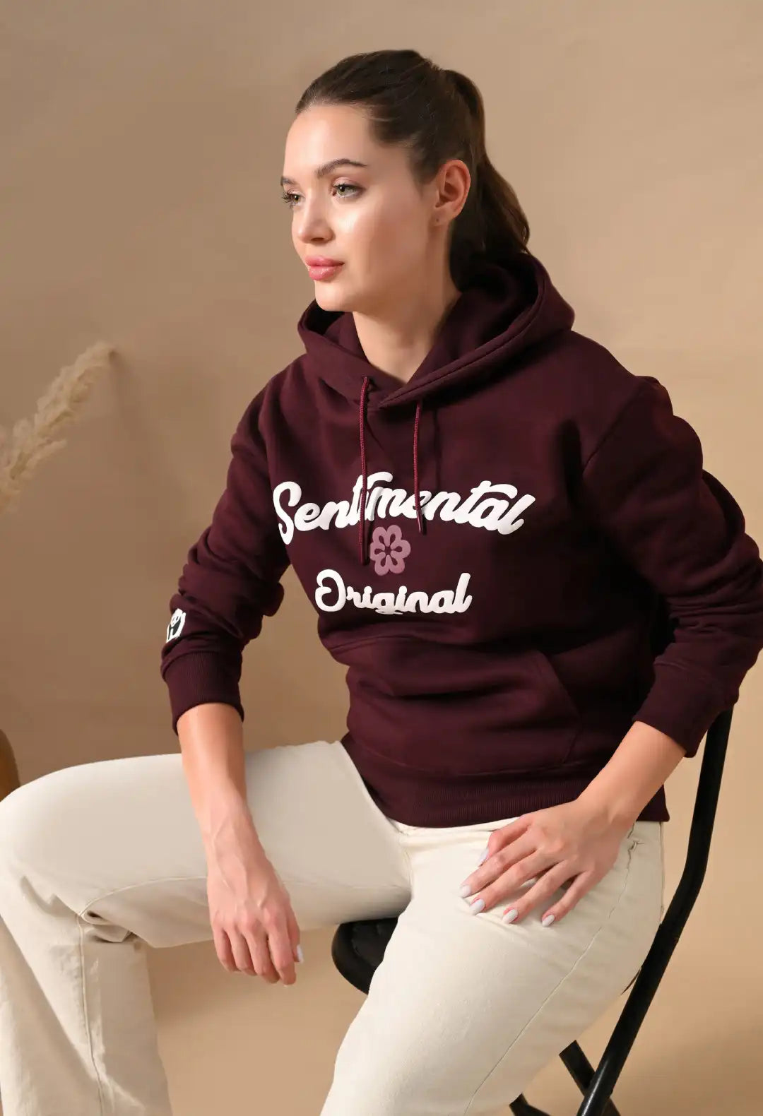 Women's Burnt Maroon Sentimental & Original Puff Print Hoodie
